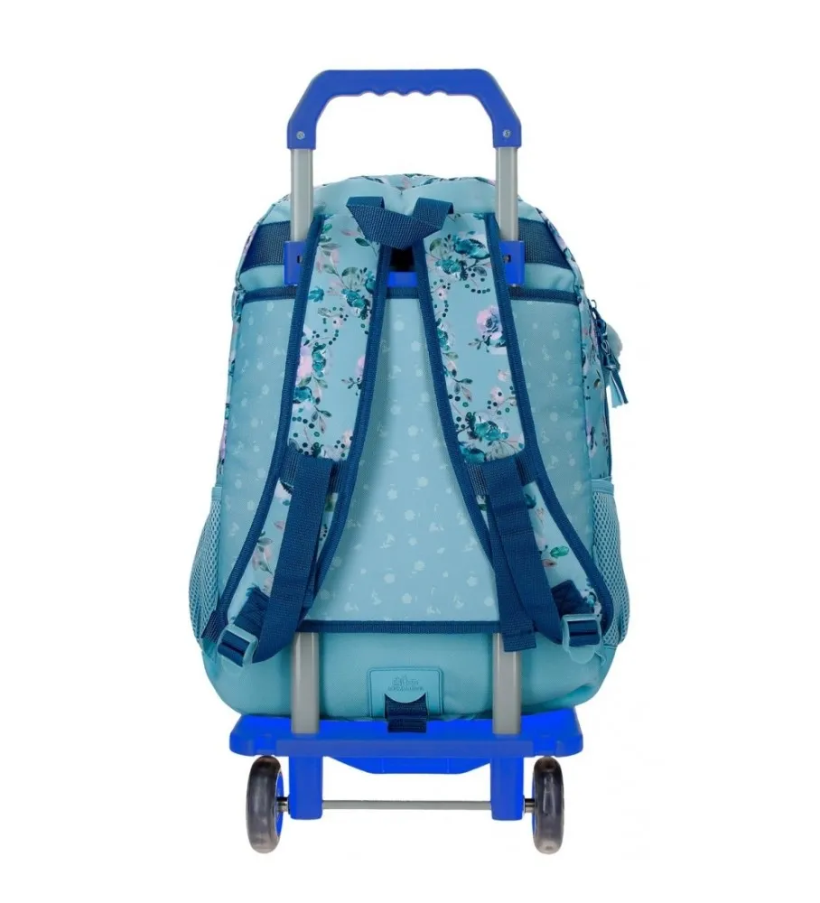 MOCHILA ESCOLAR MOVOM WILD FLOWERS DOS COMPARTIMENTOS CON CARRO AZUL 33X46X17CM
